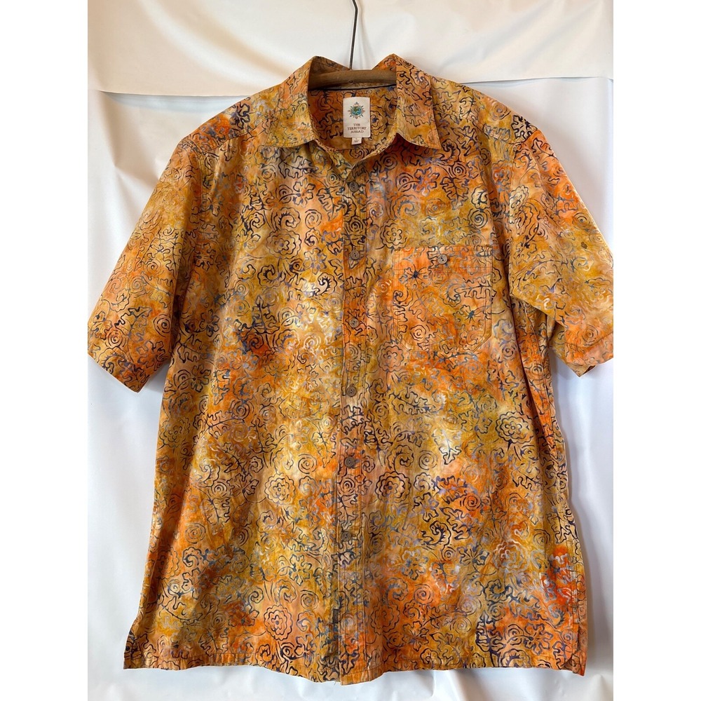 Territory Ahead Mens Hawaiian Shirt L, Cotton Tropical Island Tikkii